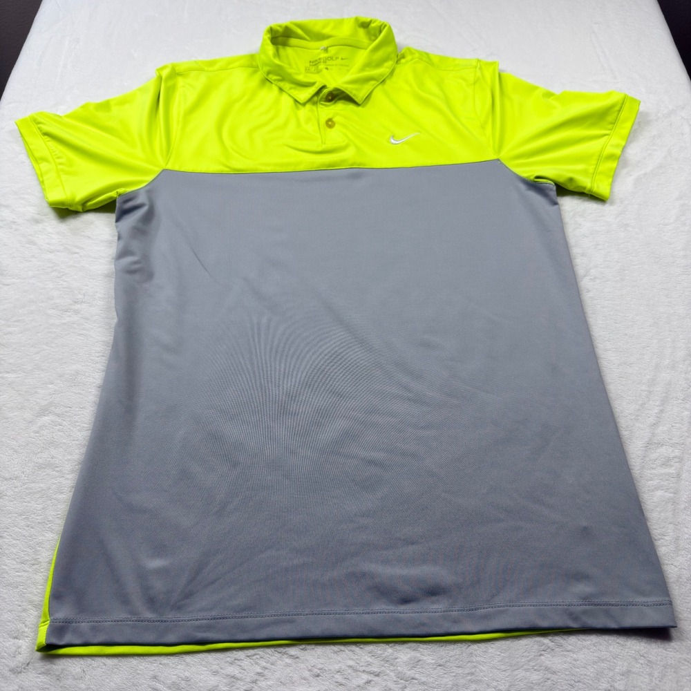 Nike Golf Polo Men Small Volt Yellow Grey Dri-FIT 725527-702 Excellent Condition